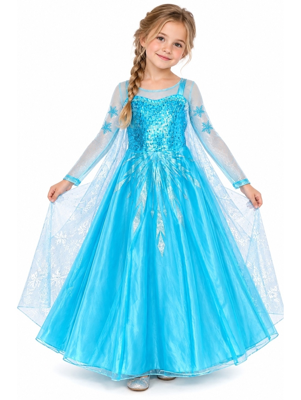 Disney Frozen Elsa Girls Princess Costume Dress Size 4 Blue Snowflake Cape